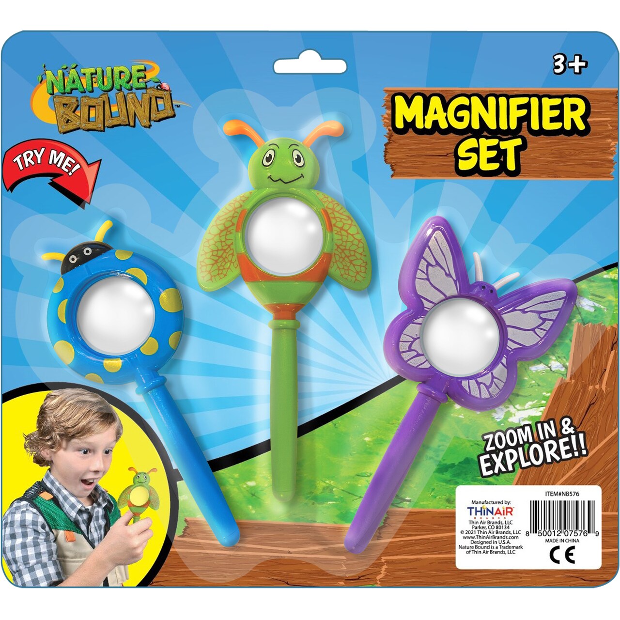 Nature Bound: Magnifier Set - 3 Insect-Shaped 6" Magnifying Glasses, 4X Zoom, Indoor & Outdoor Play, Examination & Exploration Toy, Durable, Kids 3+